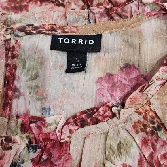 Torrid Crinkle Chiffon Flutter Sleeve Flowy Floral Summer Blouse Plus Size - Picture 10 of 11